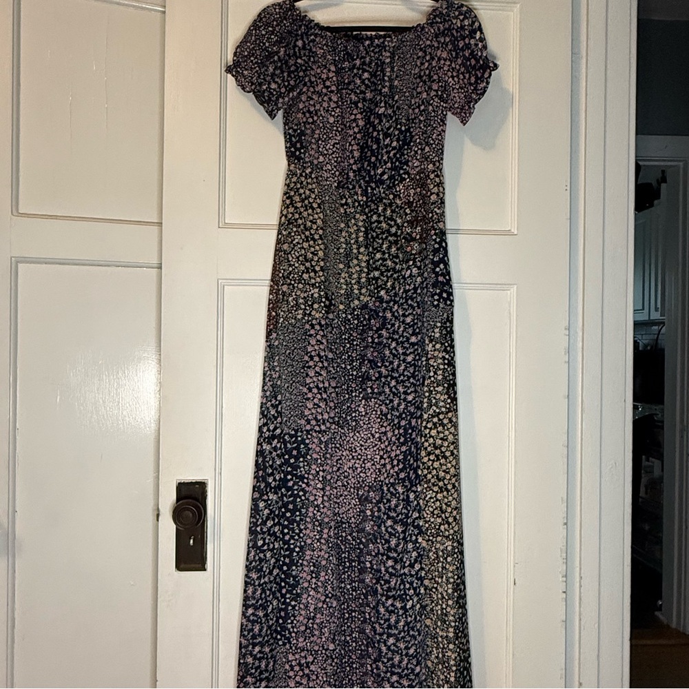 Lulu’s  Floral Off Shoulder Maxi Dress in Black and Pink